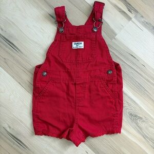 OshKosh B'gosh Red Girls Overalls Shorts Lace Trim Size 24 month 100% Cotton